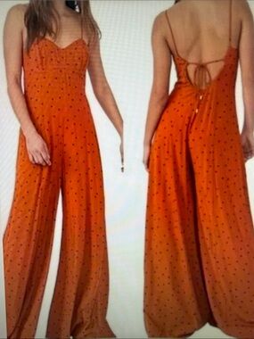 Free People Rust Orange Polka Dot Jumpsuit